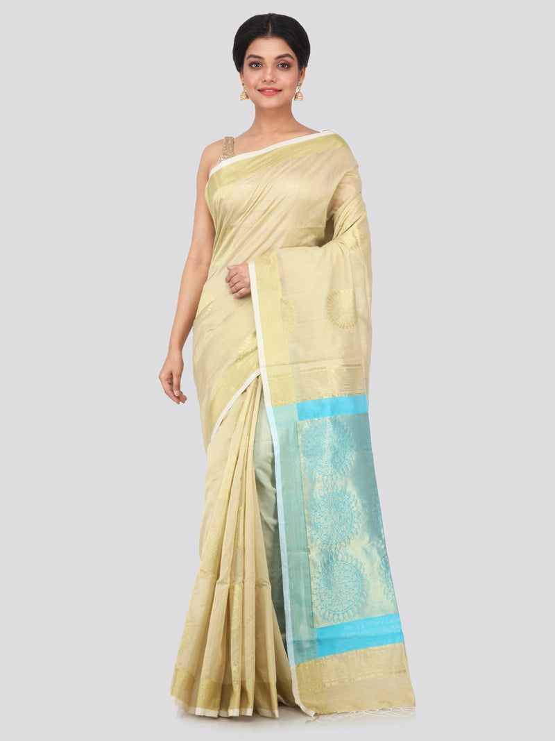 PinkLoom Women's Cotton Silk Saree With Blouse Piece (GB400_Beige)