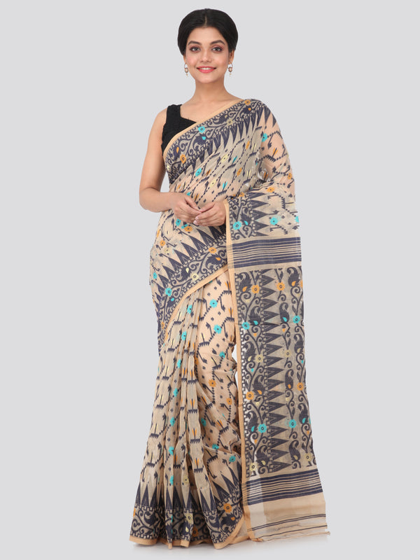 PinkLoom Women's soft Jamdani Saree without Blouse Piece (GB401_Beige)