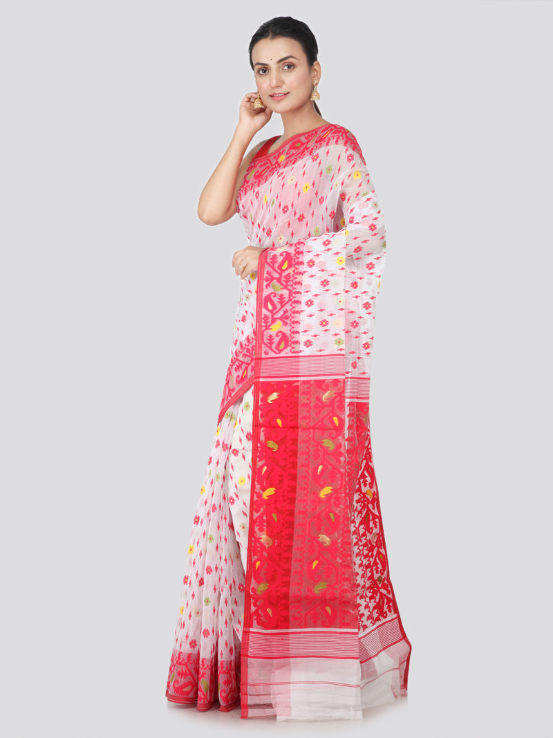 PinkLoom Women's soft Jamdani Saree without Blouse Piece (GB402_White)