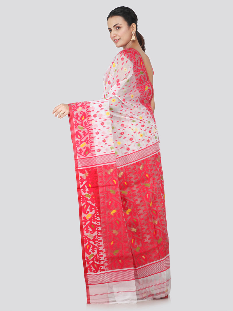 PinkLoom Women's soft Jamdani Saree without Blouse Piece (GB402_White)