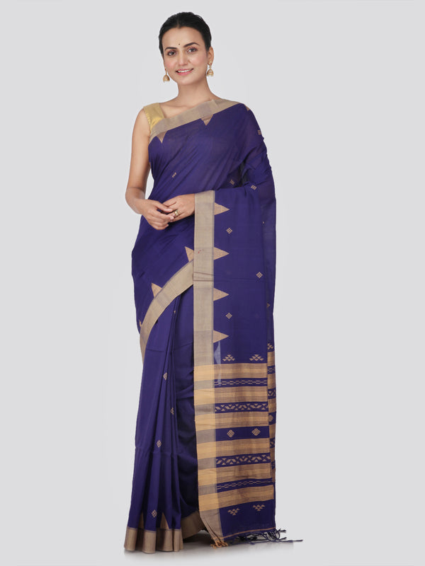 PinkLoom Women's Cotton Saree With Blouse Piece (GB403_Blue)