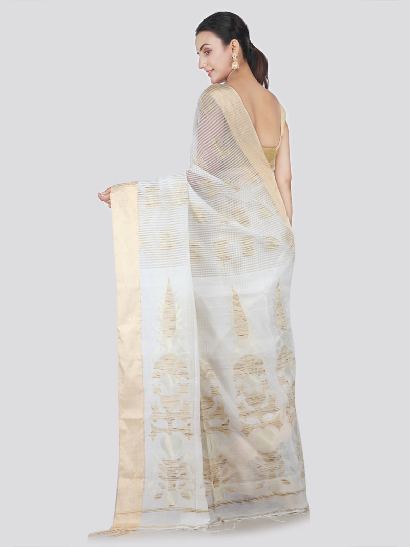 PinkLoom Women's Cotton Silk Saree (GHCA6_White)