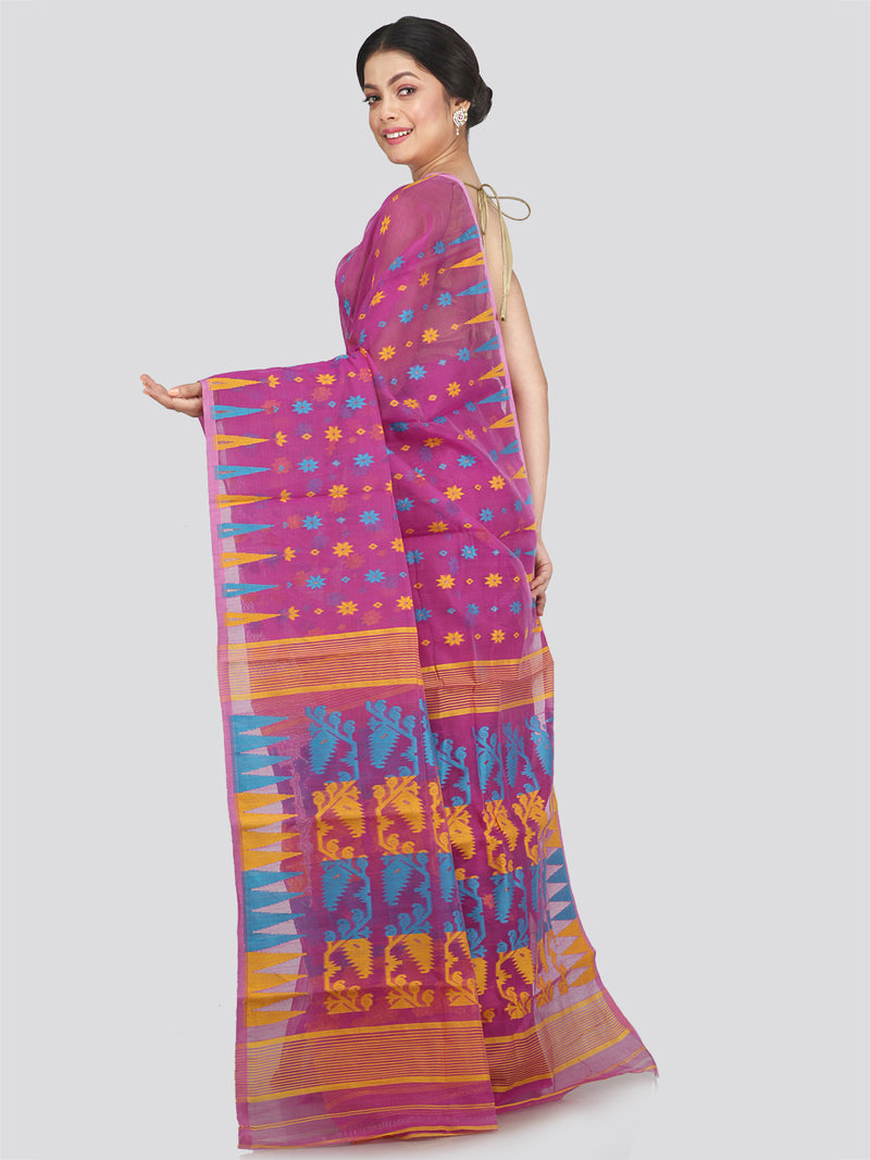 Women's Soft Cotton Blend Jamdani Saree Without Blouse Piece