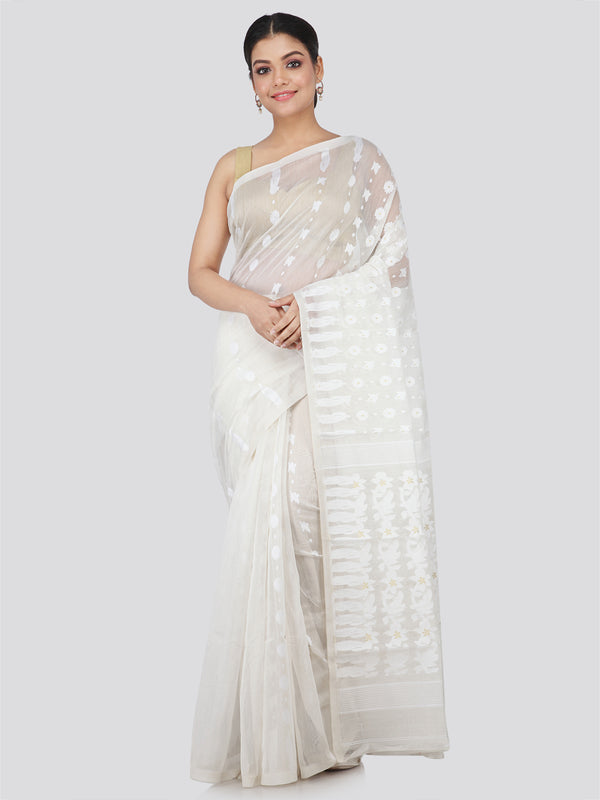 Women's Handloom Jamdani Saree without Blouse Piece