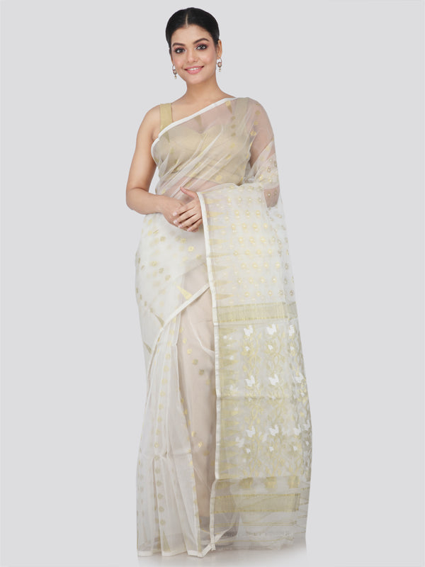 Women's Handloom Resham Silk Jamdani Saree without Blouse Piece