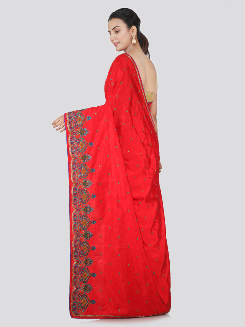 PinkLoom Women's Dupion Silk Saree With Blouse Piece (ME11_Red)