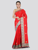 PinkLoom Women's Dupion Silk Saree With Blouse Piece (ME12_Red)
