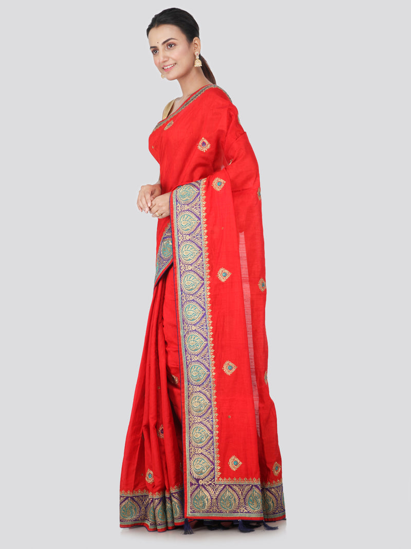 PinkLoom Women's Dupion Silk Saree With Blouse Piece (ME12_Red)