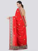 PinkLoom Women's Dupion Silk Saree With Blouse Piece (ME12_Red)