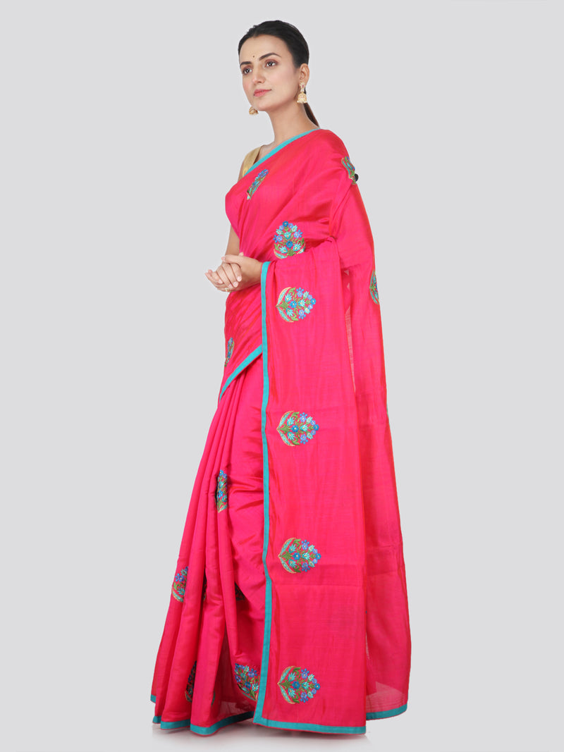 PinkLoom Women's Dupion Silk Saree With Blouse Piece (ME16_Pink)