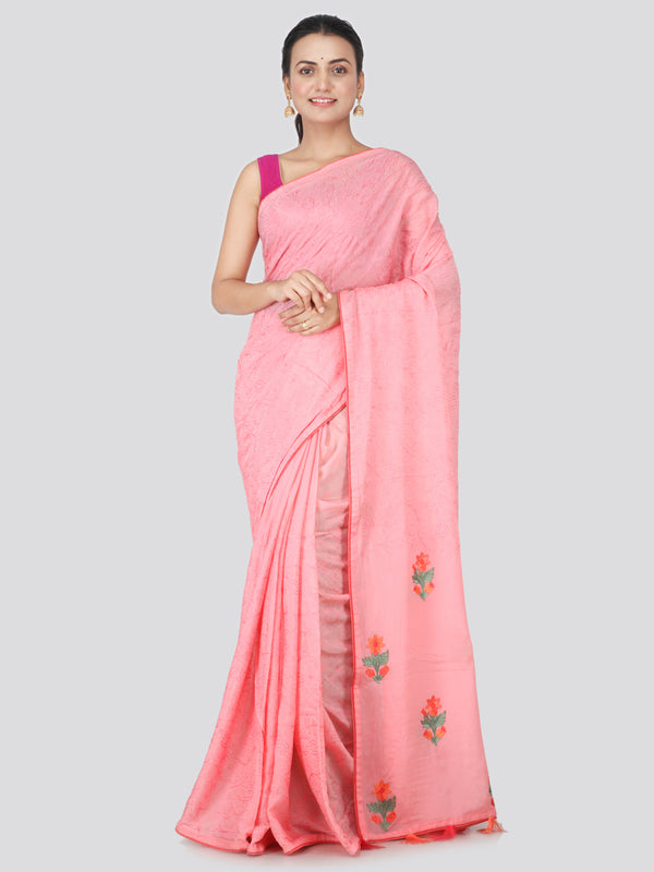 PinkLoom Women's Chiffon Saree With Blouse Piece (ME18_Pink)