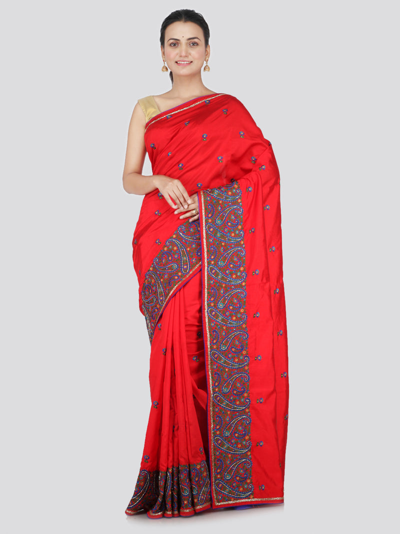PinkLoom Women's Dupion Silk Saree With Blouse Piece (ME9_Red)