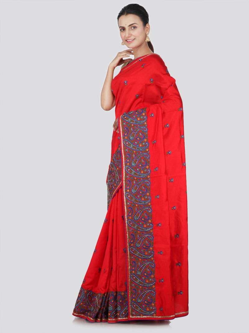 PinkLoom Women's Dupion Silk Saree With Blouse Piece (ME9_Red)
