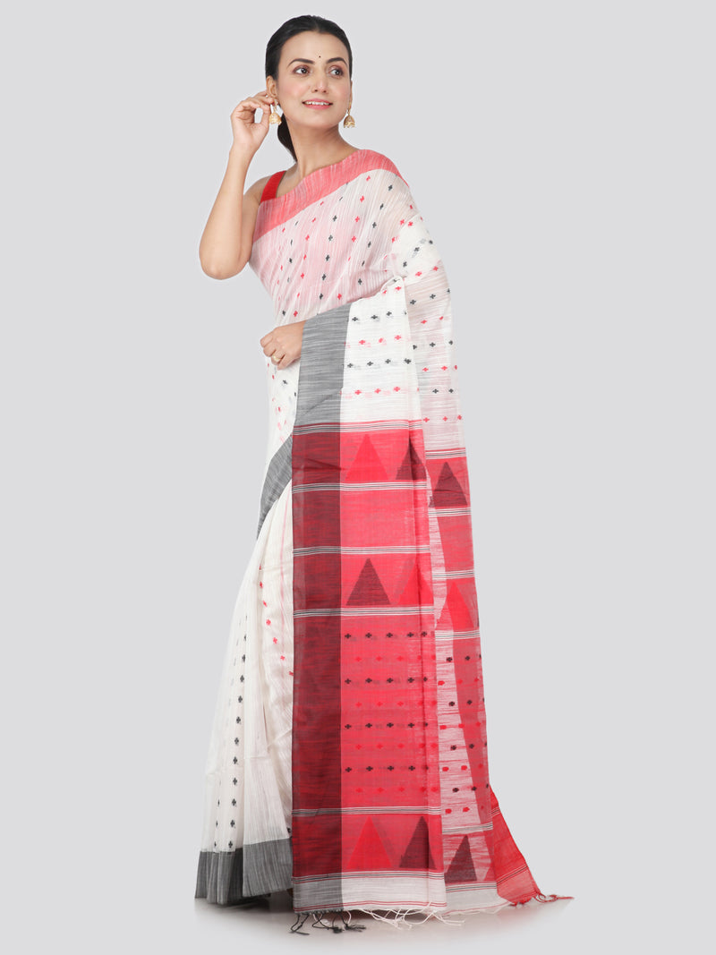 PinkLoom pure cotton saree with blouse piece for women (SPKHD6PKL_White)
